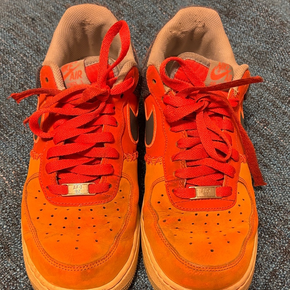 Nike Men's  Airforce 1 Vibrant Orange Sneakers with Grey Accents
